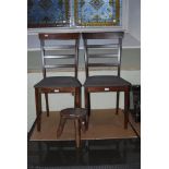 SMALL COLLECTION OF ASSORTED FURNITURE INCLUDING PAIR OF MODERN STAINED OAK LADDER BACK KITCHEN