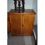 REPRODUCTION BURR WALNUT TWO DOOR RECORD CABINET