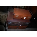 METAL TRAVELLING TRUNK AND TWO COMPOSITION SUITCASES