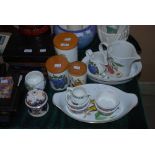 ASSORTED CERAMICS INCLUDING PORTMEIRION STORAGE JARS, PORTMEIRION JUGS, ROYAL WORCESTER OVEN TO