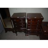 TWO REPRODUCTION MAHOGANY CHEST OF DRAWERS OF SMALL PROPORTIONS, ONE ON CABRIOLE LEGS THE OTHER ON
