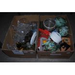 TWO BOXES - ASSORTED CERAMICS AND GLASSWARE INCLUDING CELADON JAPANESE PART TEA SERVICE, LARGE