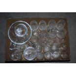 BOX - ASSORTED STEMMED GLASSWARE INCLUDING SHERRY GLASSES, WINE GLASSES, TOGETHER WITH A PART