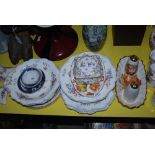 ASSORTED CERAMICS INCLUDING VICTORIAN WHITE, FLORAL AND GILT PATTERNED PART FRUIT SET, CROWN DEVON