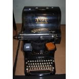 YOST TYPEWRITER IN JAPANNED METAL CASE