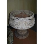 RECONSTITUTED STONE JARDINIERE DECORATED WITH FLORAL SWAGS