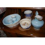 COLLECTION OF CERAMIC WASH BASINS, EWERS, CHAMBER POT, TOOTHBRUSH HOLDER, ETC.