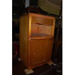 OAK STANDARD LAMP AND SHADE, TOGETHER WITH A WALNUT AND OAK BEDSIDE CABINET