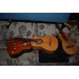 CHINESE HOFNER GUITAR, A SPANISH VICTOR GARCIA GUITAR AND A MANUEL SEGURA GUITAR