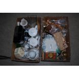 TWO BOXES - ASSORTED CERAMICS, GLASSWARE, MISCELLANEOUS HOUSEHOLD ITEMS