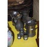 SMALL COLLECTION OF ASSORTED PEWTER FLAGONS AND A PEWTER JUG