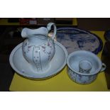 LATE 19TH/EARLY 20TH CENTURY FOUR PIECE WASH SET COMPRISING EWER, BASIN, CHAMBER POT AND