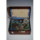 A 19TH CENTURY ROSEWOOD AND MOTHER OF PEARL INLAID WORK BOX CONTAINING LARGE COLLECTION OF