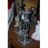 PAIR OF SHEFFIELD PLATE CANDLESTICKS