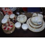 WEDGWOOD ART DECO STYLE PART TEA SET, TOGETHER WITH A 19TH CENTURY PUCE AND GILT DECORATED PART