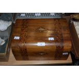 ROSEWOOD AND MARQUETRY INLAID DOME TOP TRINKET BOX CONTAINING TWO 35MM CAMERAS, KODAK COLOUR SNAP 35