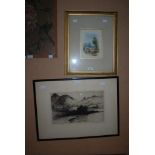 STUART JOHNSTON - KILCHURN CASTLE, LOCH AWE - ETCHING, SIGNED IN PENCIL, TOGETHER WITH SMALL