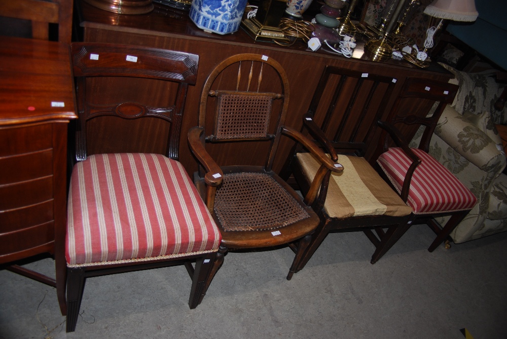 PAIR OF REGENCY MAHOGANY SIDE CHAIRS WITH STRIPED UPHOLSTERED SEATS, TOGETHER WITH A SCOTTISH