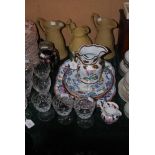 ASSORTED CERAMICS INCLUDING A 19TH CENTURY LUSTRE FLORAL PATTERNED JUG, COLLECTION OF IRONSTONE