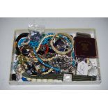 COLLECTION OF ASSORTED COSTUME JEWELLERY - LADIES WHITE METAL CASED WRIST WATCH, FESTIVAL OF BRITAIN