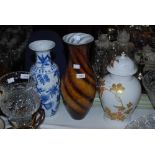 ASSORTED CERAMICS AND GLASSWARE INCLUDING MODERN CHINESE BLUE GROUND OVOID SHAPED VASE, KAISER