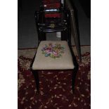 REGENCY EBONISED AND GILT METAL MOUNTED SILVER LEGGED CHAIR WITH NEEDLEWORK UPHOLSTERED SEAT