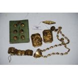 COLLECTION OF LATE 19TH/EARLY 20TH CENTURY JAPANESE KOMAI STYLE JEWELLERY INCLUDING BELT BUCKLE,