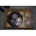 BOX - ASSORTED GLASSWARE, OCTAGONAL TWIN HANDLED TRAY