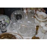 LARGE COLLECTION OF ASSORTED CUT GLASS AND CRYSTAL WARE INCLUDING STEMMED WINE GLASSES, DECANTERS