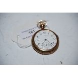VINTAGE YELLOW METAL CASED WALTHAM POCKET WATCH WITH WHITE ENAMELLED DIAL AND SUBSIDIARY SECONDS