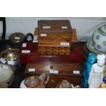 FIVE ASSORTED BOXES INCLUDING A CHINESE CAMPHORWOOD BOX CARVED WITH DUCKS, SANDALWOOD BOX AND