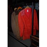 GENTS SHEEPSKIN JACKET, LADIES SHEEPSKIN JACKET, LADIES RED SUEDE JACKET WITH LEATHER COLLAR AND A