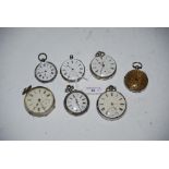 FOUR ASSORTED SILVER CASED POCKET WATCHES, TOGETHER WITH THREE SILVER CASED FOB WATCHES