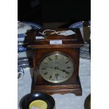 EARLY 20TH CENTURY OAK CASED MANTEL CLOCK WITH SILVERED DIAL AND ROMAN NUMERALS, MAKER R. STEWART, 4