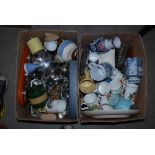 TWO BOXES - ASSORTED CERAMICS, EP WARES, HOUSEHOLD ITEMS