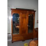 EDWARDIAN MAHOGANY AND CHEQUER BANDED WARDROBE