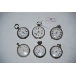 SIX SILVER CASED FOB WATCHES