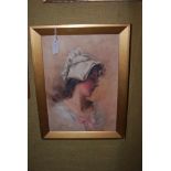 LATE 19TH CENTURY BRITISH SCHOOL - THE PINK BOW, PORTRAIT OF A GIRL IN PROFILE - OIL ON CANVAS