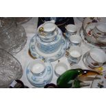 LIMOGES BLUE, FLORAL AND GILT PATTERNED PART TEA SET