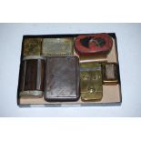 EIGHT ASSORTED ANTIQUE SNUFF BOXES INCLUDING A RECTANGULAR BRASS SNUFF BOX WITH COMBINATION LOCK