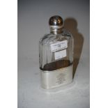 GLASS SPIRITS FLASK WITH LONDON SILVER MOUNTS, MONOGRAMMED