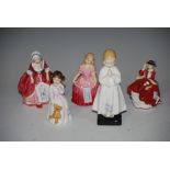 FIVE ASSORTED ROYAL DOULTON FIGURES INCLUDING GOODY TWO SHOES HN2037, TOP O'THE HILL HN3499, ROSE