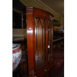 REPRODUCTION MAHOGANY CORNER CUPBOARD WITH GLAZED UPPER SECTION AND CUPBOARD DOORS BELOW