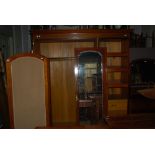 EDWARDIAN MAHOGANY AND CHEQUER BANDED TWO PIECE BEDROOM SUITE COMPRISING: WARDROBE AND MIRROR BACK