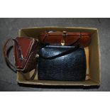 BOX - MAPPIN & WEBB - VINTAGE LADIES BLACK LEATHER HANDBAG, TOGETHER WITH ANOTHER SIMILAR MAPPIN &