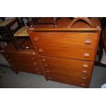 MID 20TH CENTURY STAG FURNITURE TEAK CHEST OF SIX DRAWERS, TOGETHER WITH A MATCHING SMALLER CHEST OF