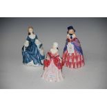 THREE ROYAL DOULTON FIGURES INCLUDING FLEURETTE HN1587, HILARY HN2335 AND VICTORIAN LADY HN728