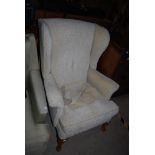 PARKER KNOLL BEECH WOOD FLORAL UPHOLSTERED WING ARMCHAIR