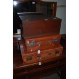 MAHOGANY CAMPAIGN BOX INSCRIBED CAPT. MONTRESOR ROYAL SUSSEX, TOGETHER WITH TWO VINTAGE LEATHER