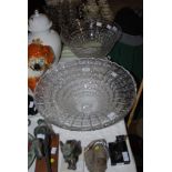 TWO PIECES OF ASSORTED GLASSWARE INCLUDING LARGE FACET CUT STUART CRYSTAL FRUIT BOWL, TOGETHER